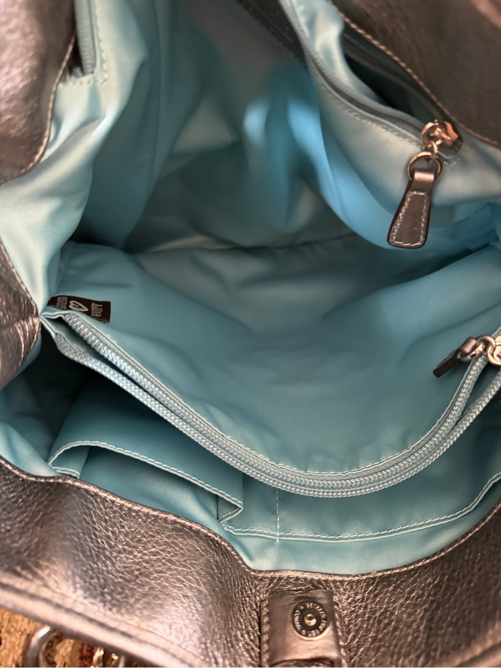 Coach Metallic Silver Leather Tote with Front Flap Pocket - Picture 7 of 7